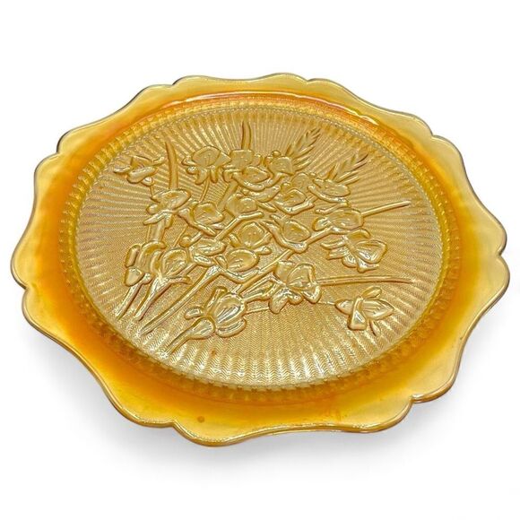 Vintage Jeanette Iris Iridescent Carnival Glass Serving Sandwich Round Plate - Picture 11 of 11